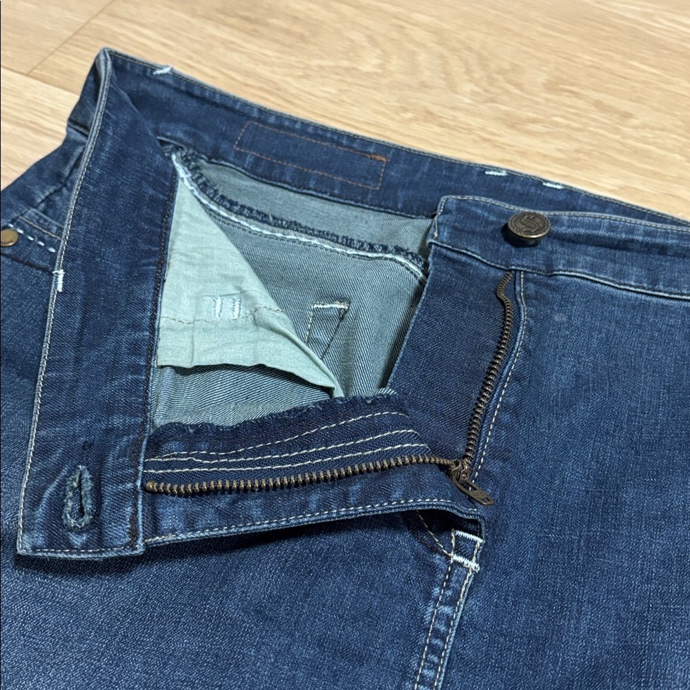 Vintage (10) SPANNER Denim Skirt Above Knee Stitch Detail Pockets Back Pleats - Picture 5 of 14